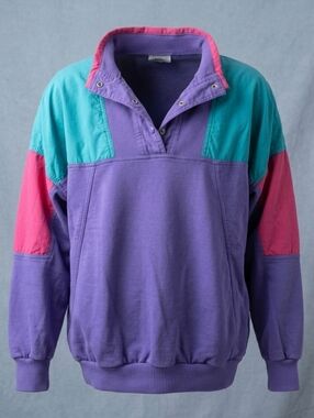 Vintage 90s Lavon Women's Purple Colorblock Pullover Sweatshirt Size S